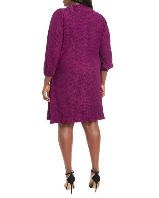 London Times Purple Floral Jacquard Balloon Sleeve Shift Dress