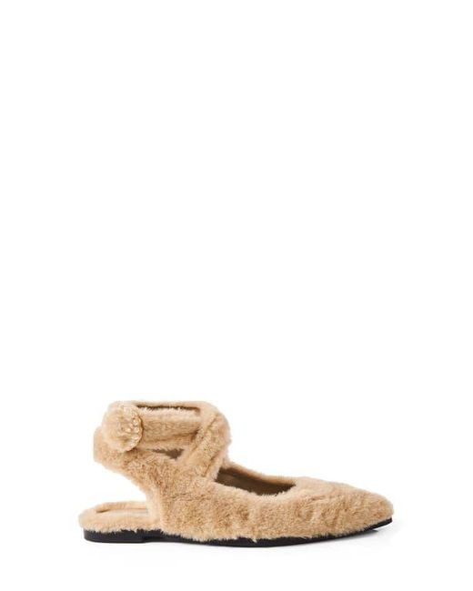 Free People Natural Parisa Faux Shearling Ankle Strap Flat