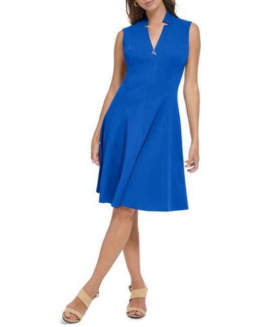 Calvin Klein Sleeveless Logo Zip A Line Dress in Blue Lyst