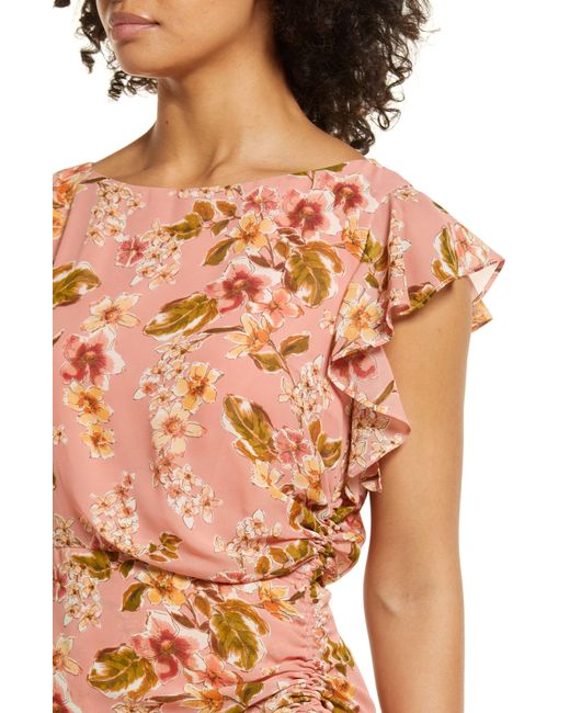 Julia Jordan Multicolor Floral Print Flutter Sleeve Midi Dress