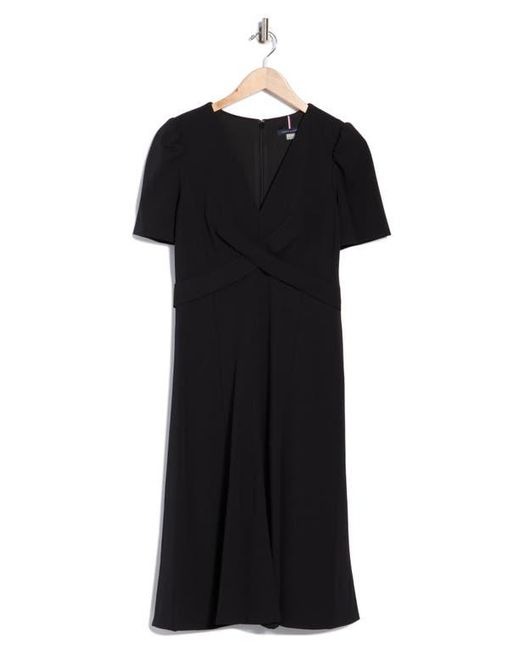 Tommy Hilfiger Black Crossover Scuba Fit And Flare Midi Dress