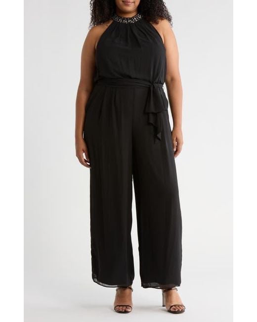 Eliza J Black Crystal Embellished Sleeveless Wide Leg Jumpsuit