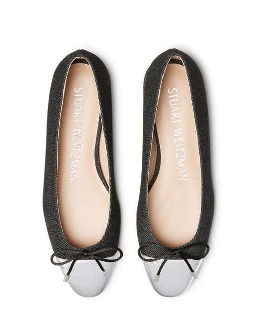 Stuart Weitzman Black Sleek Cap Toe Bow Flat