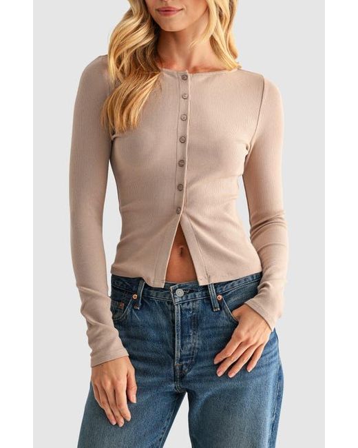 Lush Blue Long Sleeve Button Front Crop Top