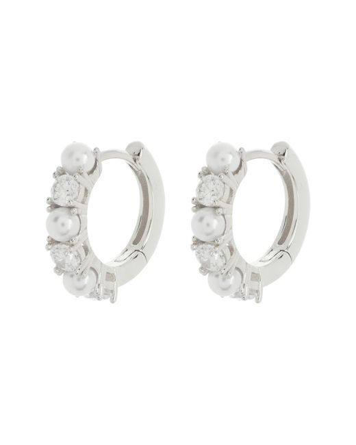 Nordstrom White Cz & 15mm Imitation Pearl Hoop Earrings