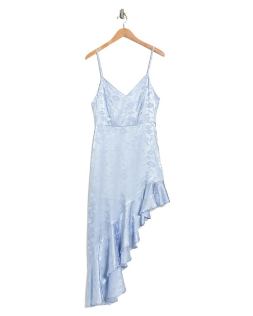 Lulus Blue Love It Floral Jacquard Satin Asymmetric Dress