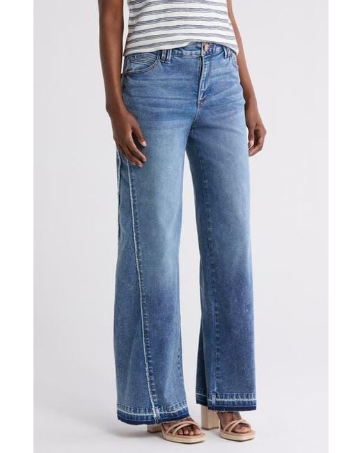 Democracy Women's Blue Wide Leg Paneled Raw Hem Jeans