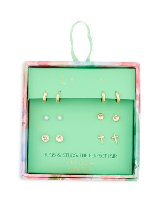 Leith White Set Of 6 Assorted Stud & Hoop Earrings