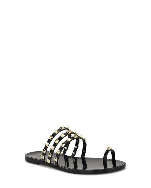 Nine West Black Centy Studded Toe Loop Sandal