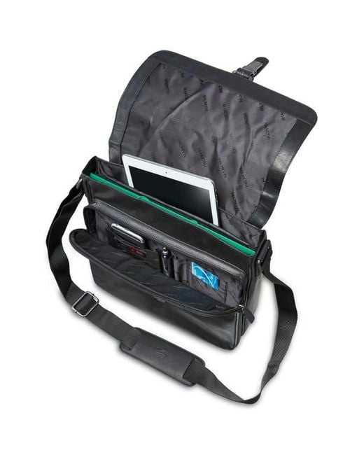 Mancini Black Leather Laptop Messenger Bag for men
