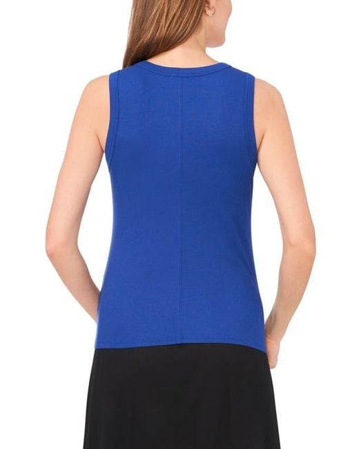 Halogen® Blue Fitted Ribbed Tank Top