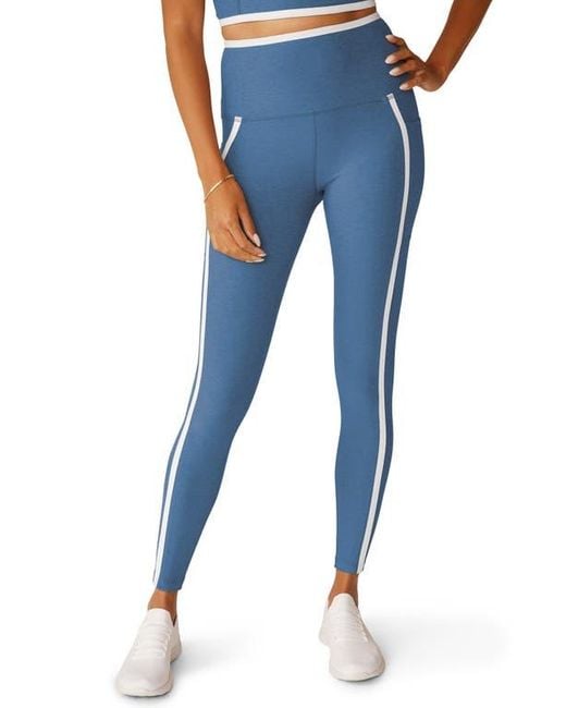 Beyond Yoga Blue Out Of Pocket Side Stripe High Waist Pocket Leggings
