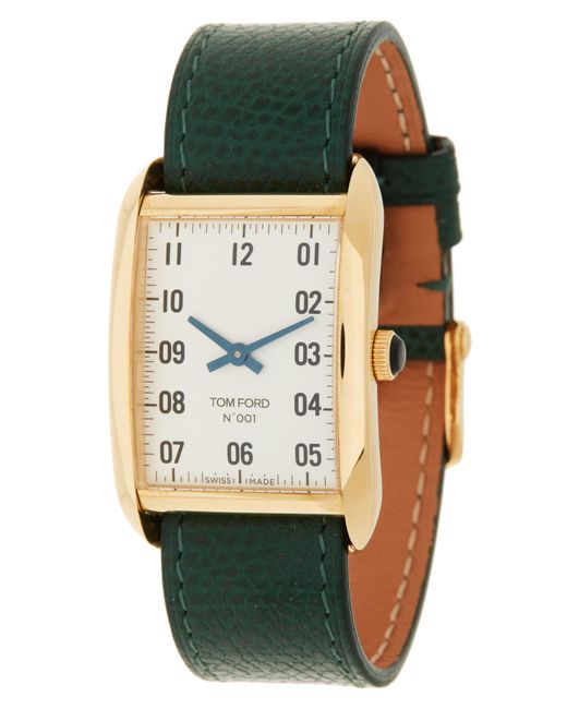 Tom Ford 001 18k Yellow Gold Case White Dial Leather Strap Watch in