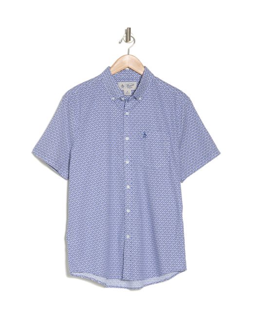 Original Penguin Blue Half Circle Print Short Sleeve Button-up Shirt for men