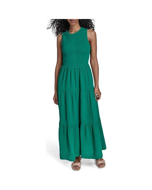 green emerald velvet dress Calvin Klein Mint Green Cotton Sleeveless Midi Dress – SilkRoll main image 0
