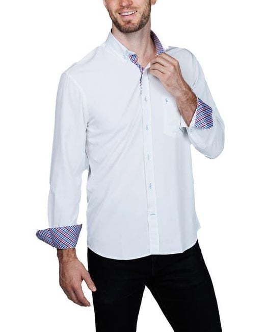 Tailorbyrd White Mélange Performance Button Down Shirt for men