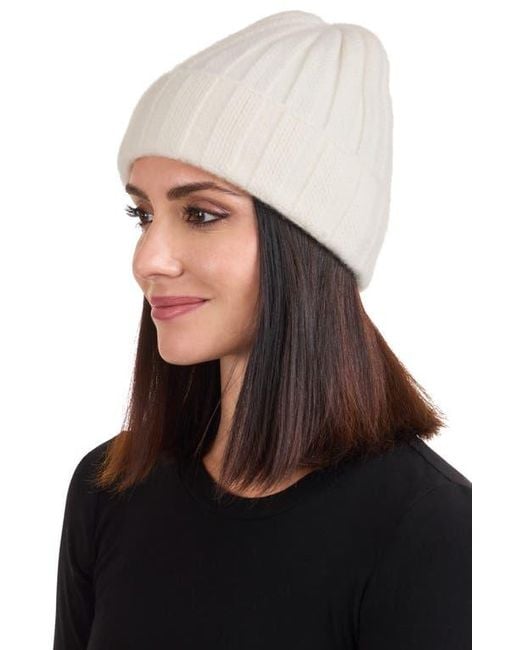 Sofiacashmere White Cable Stitch Cuffed Cashmere Beanie