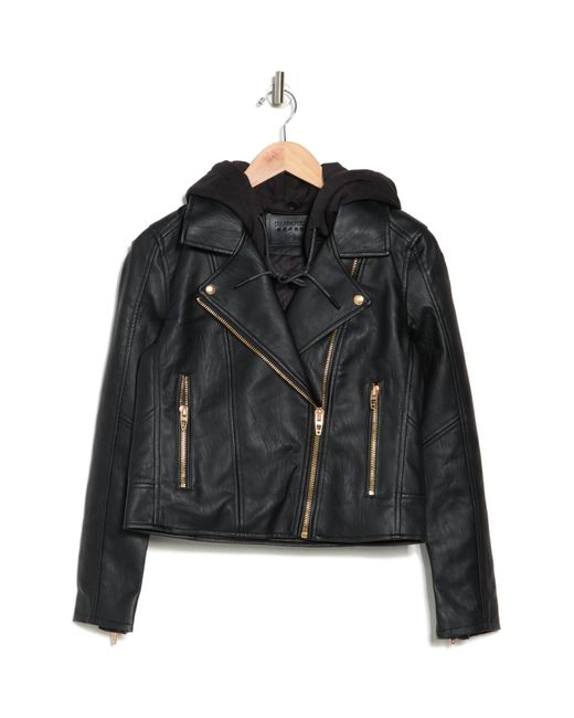 Blank NYC Black Faux Leather Hooded Crop Moto Jacket In Meant To Be At Nordstrom Rack