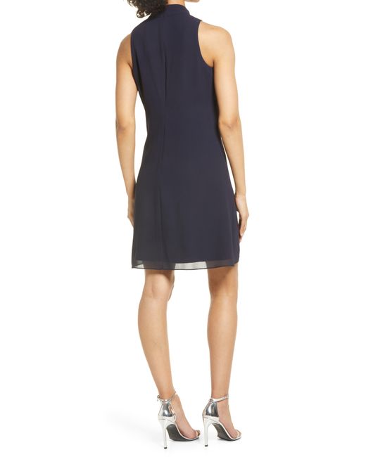 Vince Camuto Sleeveless Bow Neck Dress in Blue | Lyst
