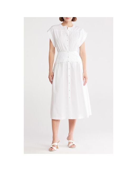 AREA STARS Women's White Cuffed Cap Sleeve Cotton Fit & Flare Dress