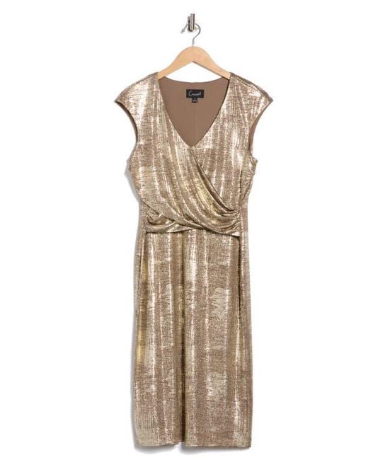 connected apparel gold dress New amber leaf belted sheath womens 14 Large 5% spandex Hand wash Connected Apparel Womens Petites Metallc
