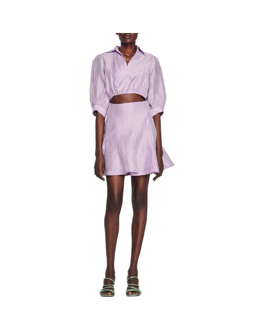 Sandro Kya Cutout Linen Blend Shirtdress in Purple | Lyst