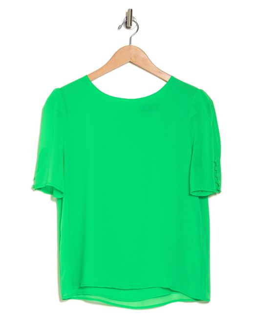 Tahari Green Pleat Button Sleeve Blouse