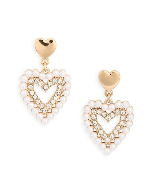 Ettika Metallic Faux Pearl & Cubic Zirconia Heart Drop Earrings