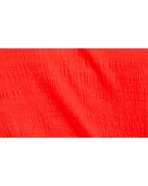 Max Studio Red Crinkle Side Tie T-shirt