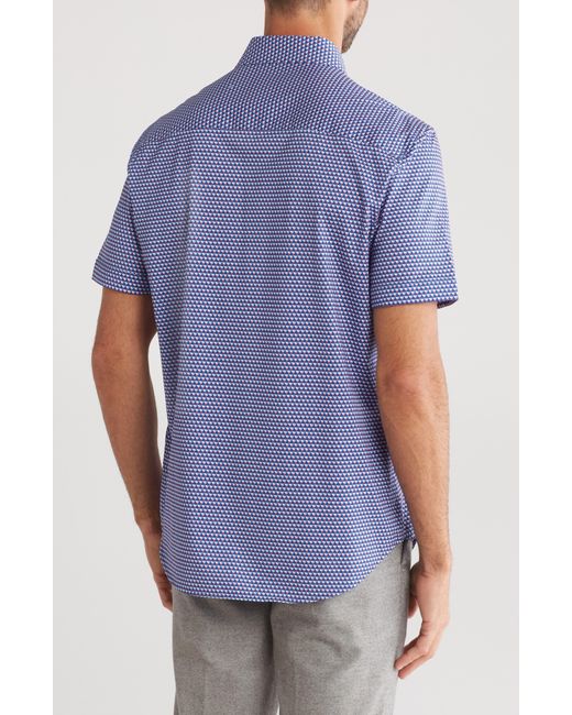 Bugatchi Blue Print Ooohcotton® Short Sleeve Button-up Shirt for men