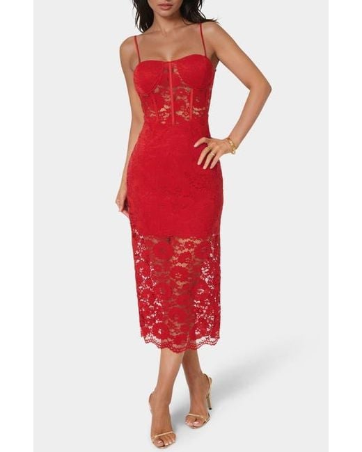 Bebe Red Lace Corset Body-Con Midi Dress