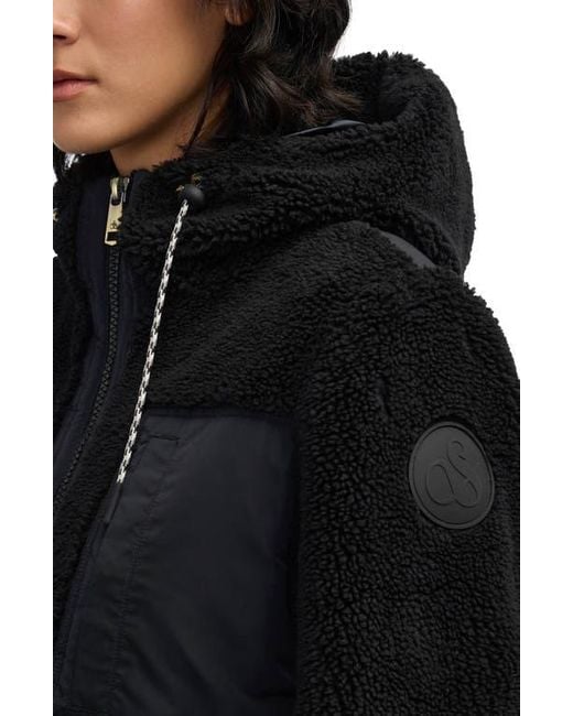 Scotch & Soda Black Water Repellent Faux Shearling Panel Hooded Jacket