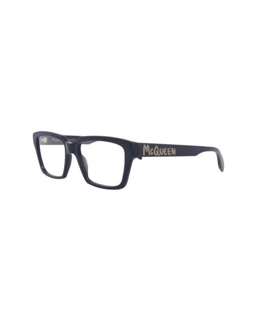 McQueen Black 54Mm Rectangular Optical Glasses for men
