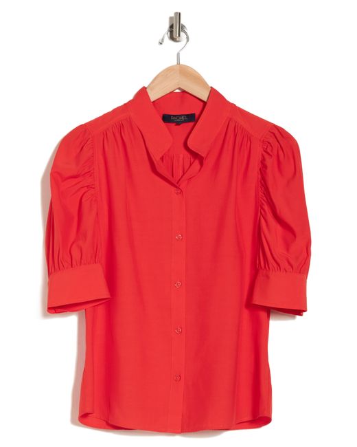 Rachel Roy Red Short Sleeve Boyfriend Button-up Shirt