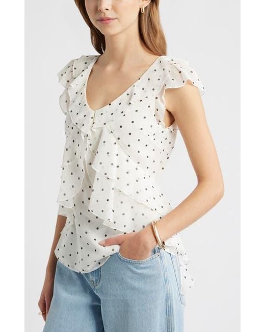 Open Edit White Chiffon Ruffle Top
