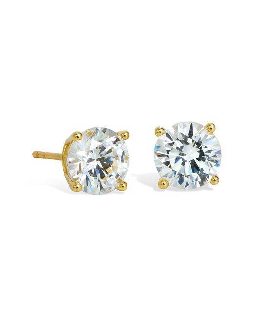 SAVVY CIE JEWELS Sterling Silver & 14k Gold Post 7mm Swarovski Crystal Embellished Stud Earrings In Yellow At Nordstrom Rack