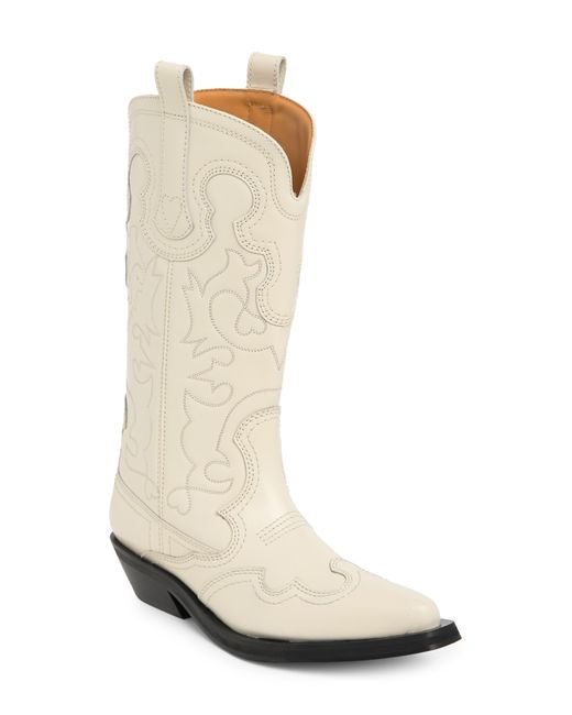 Ganni White Embroidered Western Boot