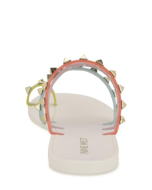 Nine West White Centy Studded Toe Loop Sandal