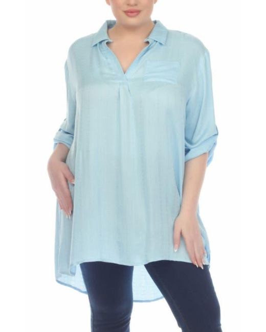 Boho Me Blue Roll Sleeve Button-Up Tunic Shirt