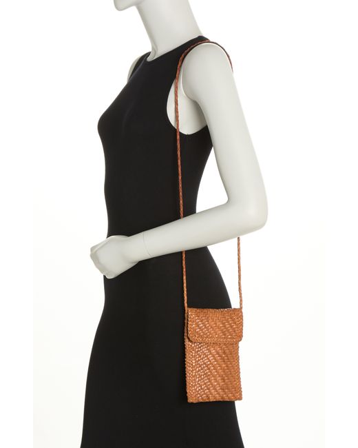 Loeffler Randall Nora Woven Leather Crossbody Phone Bag In Timber At