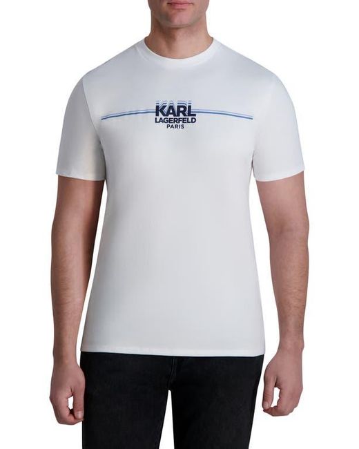 Karl Lagerfeld White Karl Race Stripe Logo Graphic T-Shirt for men