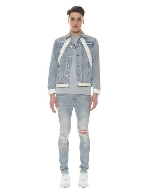 HVMAN Blue Denim Jacket with Leather Trim for men