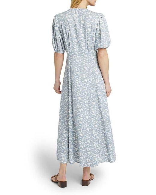 Faherty Brand Blue Havana Floral Linen Blend Maxi Dress