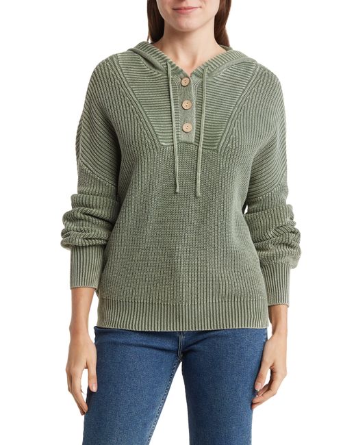 Blu Pepper Green Hooded Cotton Henley Sweater