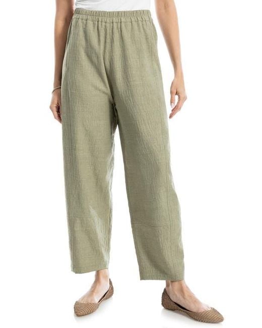Max Studio Green Textured Twill Barrel Leg Pants