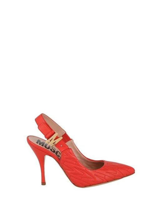 Moschino Red Quilted Logo Slingback Pumps