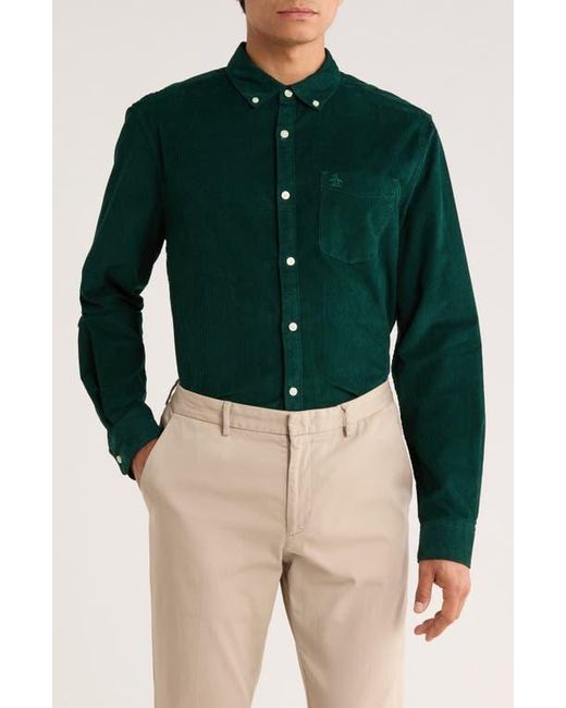 Original Penguin Green Solid Corduroy Button Down Shirt for men