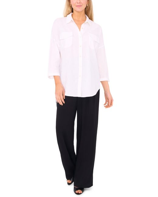 Halogen® White Oversize Linen Blend Button-up Tunic