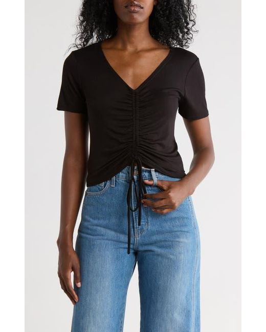 Matty M Black Drawstring Ruched Front Top