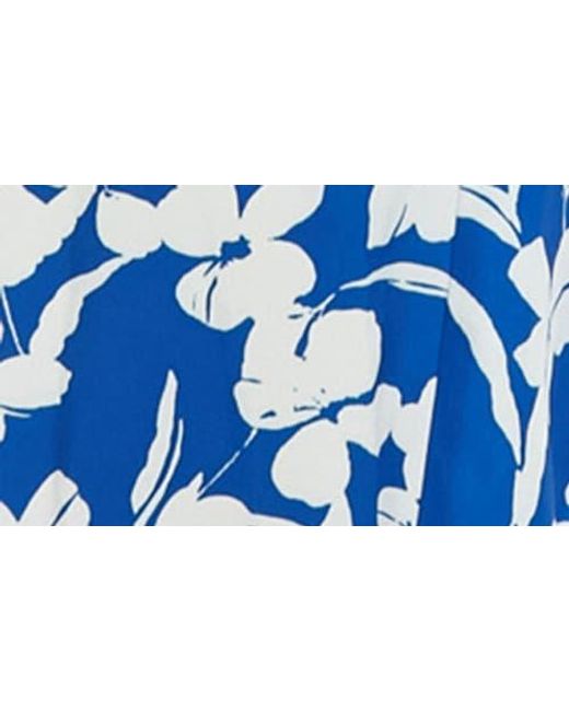 London Times Blue Floral Crossover Halter Neck Jumpsuit